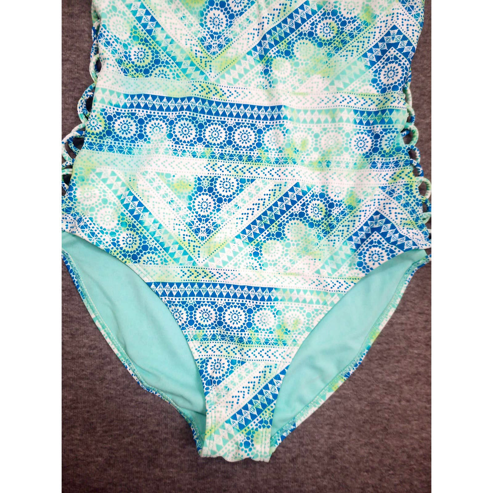 NWT Arizona Size S Blue Aqua Bohemian Tie Dye Strappy One Piece Swimsuit - Picture 5 of 7